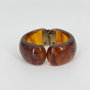 VINTAGE BAKELITE SWIRL BANGLE HINGED CLAMP CLAMPER BRACELET Tortoiseshell